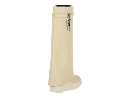 Givenchy Shark Lock Biker Boots Beige 3.3" Heel (Women's)