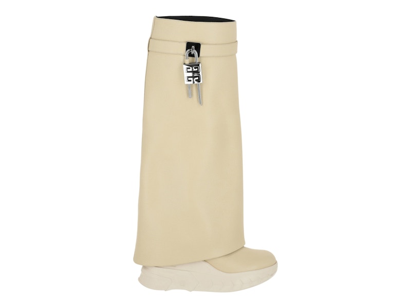 Givenchy Shark Lock Biker Boots Beige 3.3" Heel (Women's)