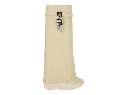 Givenchy Shark Lock Biker Boots Beige 4.7" Heel (Women's)
