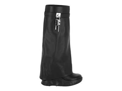 Givenchy Shark Lock Biker Boots Black 3.3" Heel (Women's)