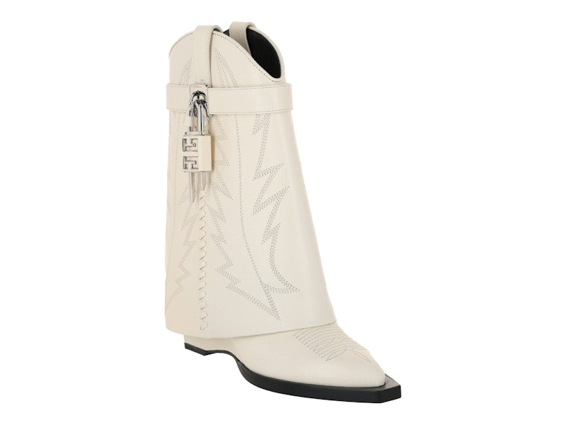 Givenchy Shark Lock Cowboy Ankle Western Boots Ivory (Women's)