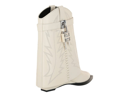 Givenchy Shark Lock Cowboy Ankle Western Boots Ivory (Women's)