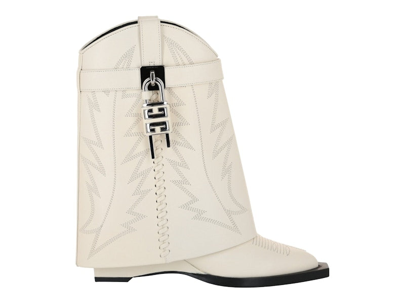 Givenchy Shark Lock Cowboy Ankle Western Boots Ivory (Women's)