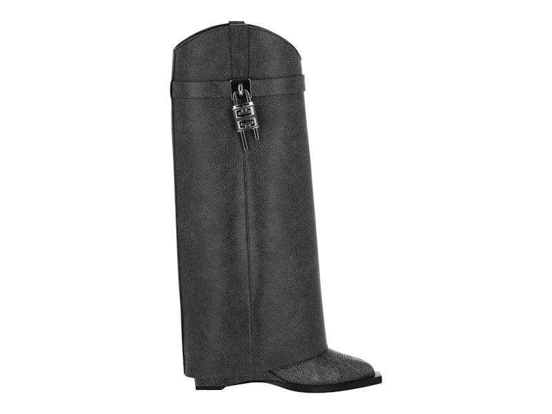 Givenchy Shark Lock Cowboy Boots Black Grey (Women's)