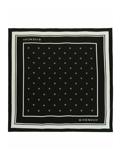 Givenchy Silk Logo Scarf Black White