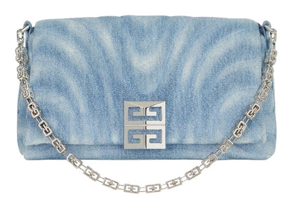 Givenchy Small 4G Soft Bag In Quilted Denim Medium Blue