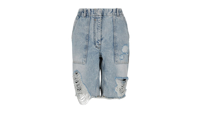 Givenchy Women's Distressed Denim Shorts Light Blue