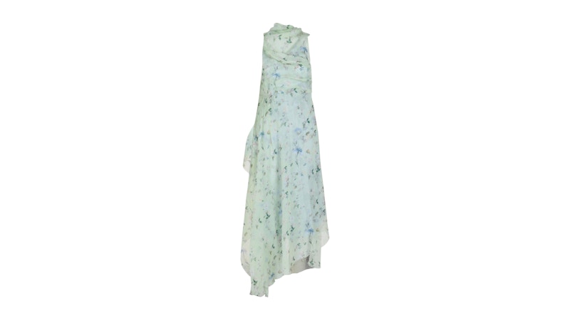 Givenchy Women's Floral Print Draped Dress Ice Blue