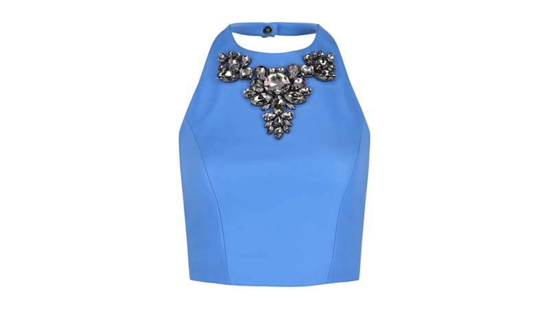 Givenchy Women's Leather Embroidered Stones Halter Top Cornflower