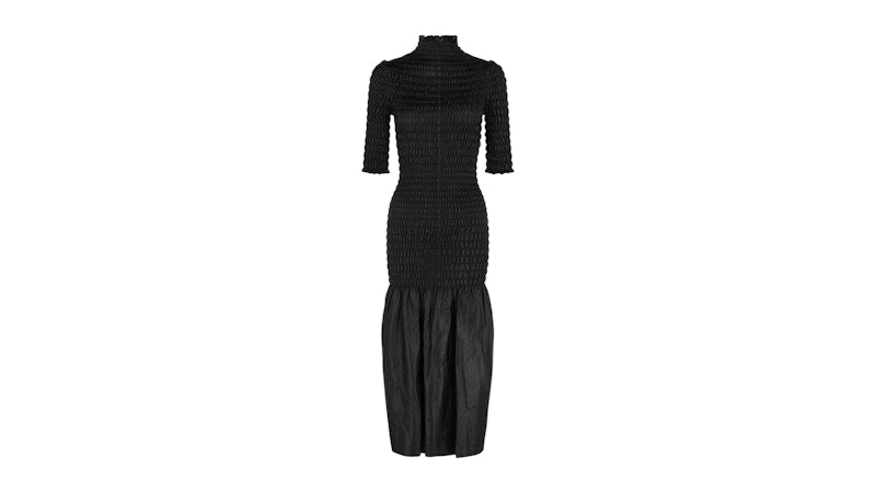 Givenchy Women's Smocked Leather Midi Dress Black