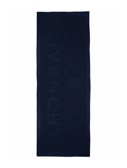 Givenchy Wool Blend Logo Scarf Navy