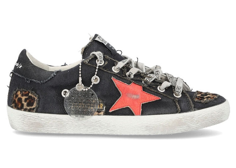 Golden Goose Super-Star Distressed Black Denim Leopard Red (Women's)