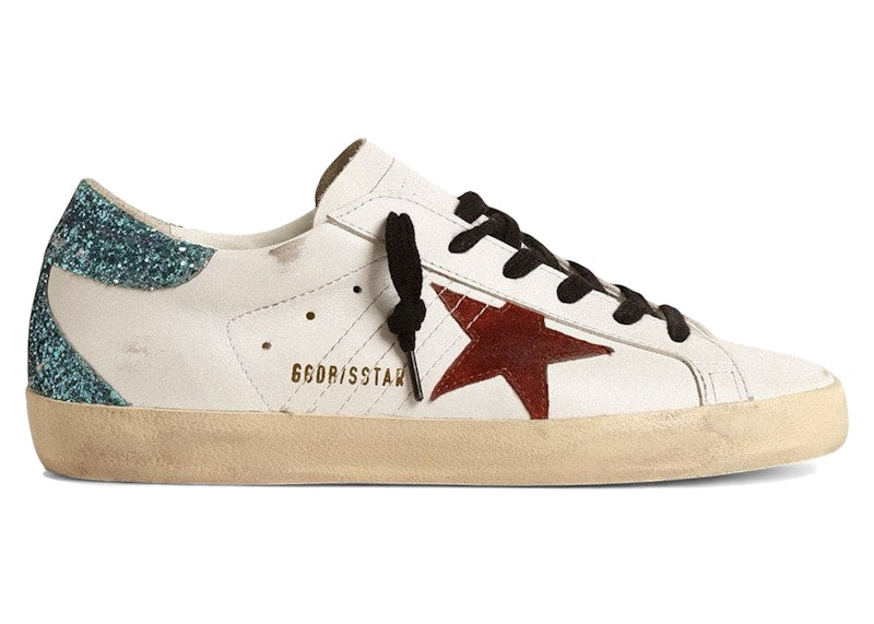 Golden Goose Super-Star White Burgundy Light Blue Glitter Heel (Women's)