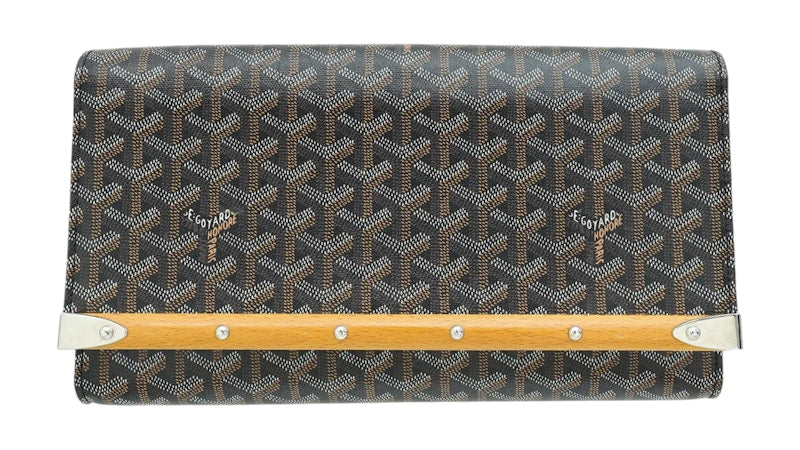 Goyard Monte Carlo Clutch Goyardine Wood Trim Black