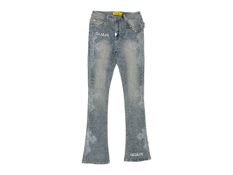 Guapi Distressed Cross Denim Jean Vintage Blue