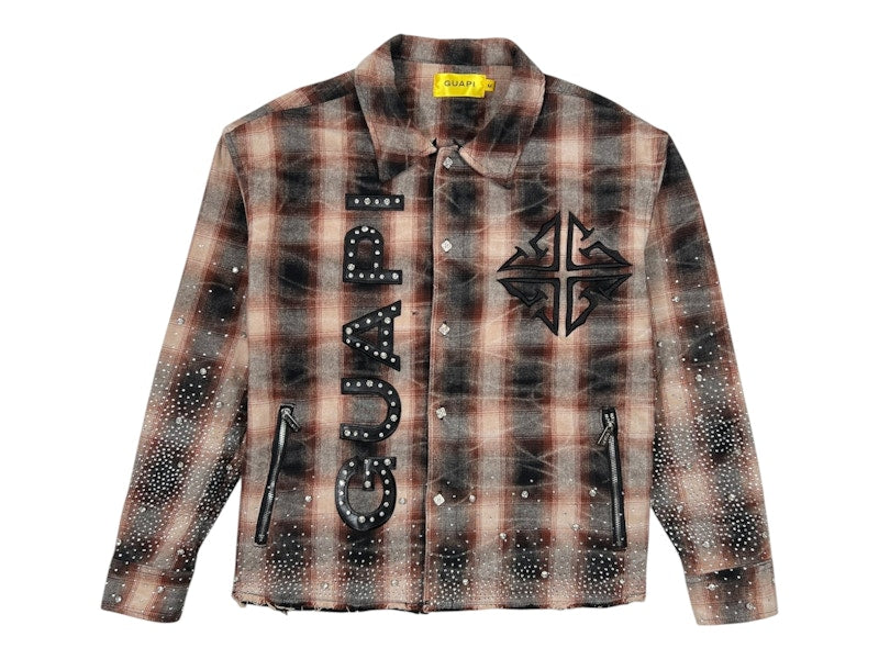 Guapi Rhinestone Flannel Shirt Mocha