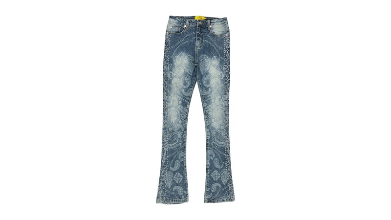 Guapi Rivets Stacked Denim Jean Aqua Blue
