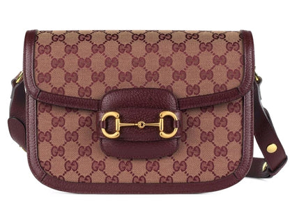 Gucci 1955 Horsebit Shoulder Bag Small GG Jacquard Beige/Burgundy