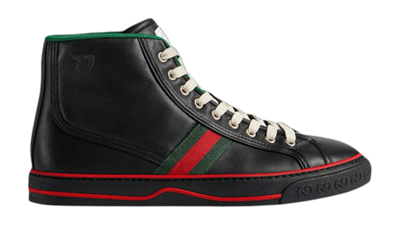 Gucci 1977 Leather High Top Sneaker Black Green Red
