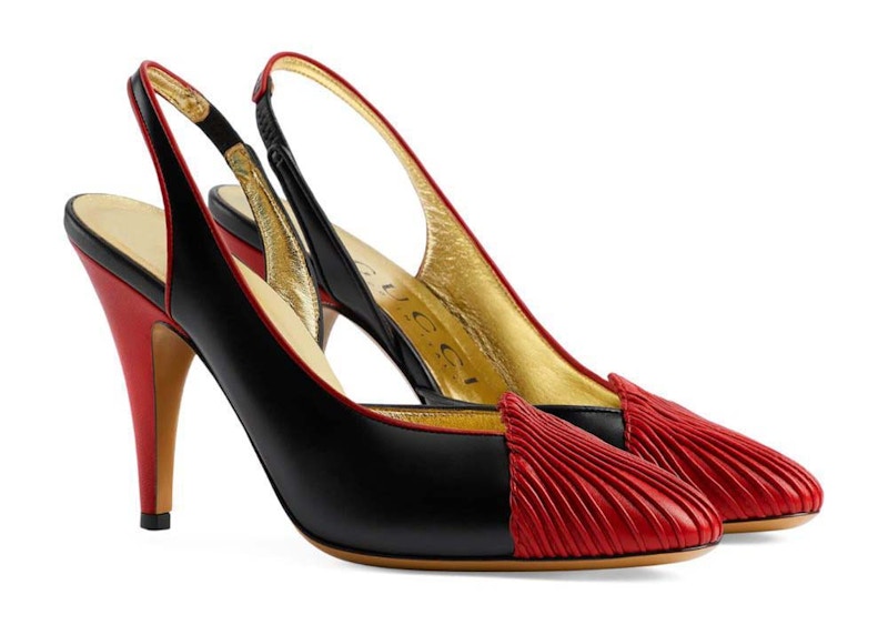 Gucci 95 Slingback Leather Pumps Black Red (Women's)