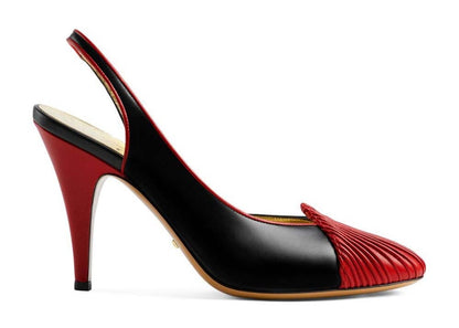 Gucci 95 Slingback Leather Pumps Black Red (Women's)