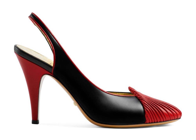 Gucci 95 Slingback Leather Pumps Black Red (Women's)