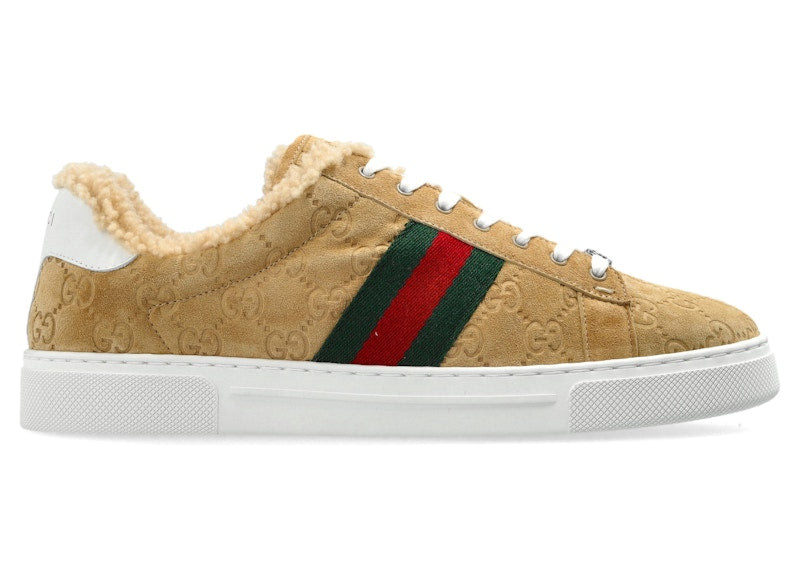 Gucci Ace Fur Trim Suede Beige (Women's)