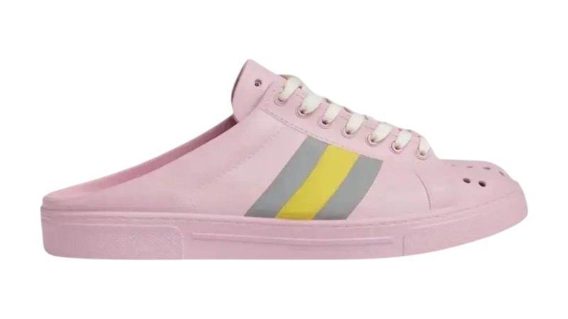 Gucci Ace Web Rubber Mules Pink Yellow