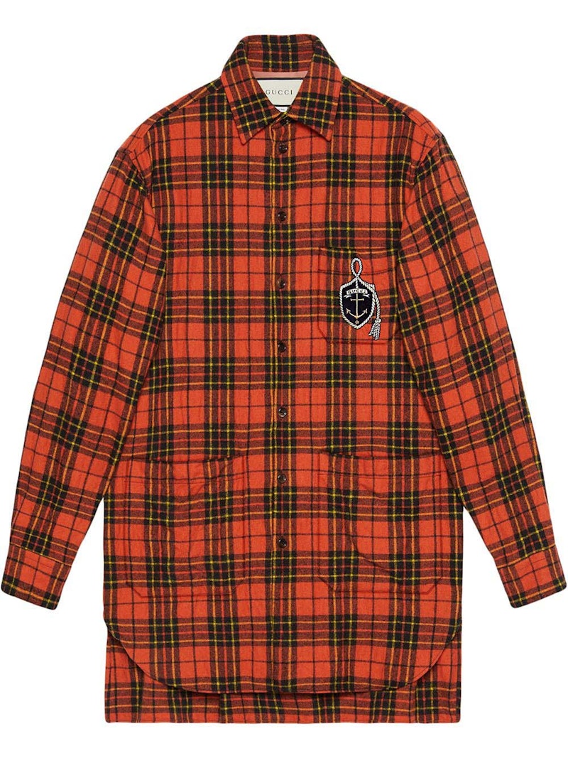 Gucci Anchor Oversize Check Wool Shirt Orange