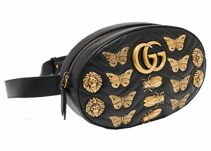 Gucci Animal Studs GG Marmont Belt Bag Black