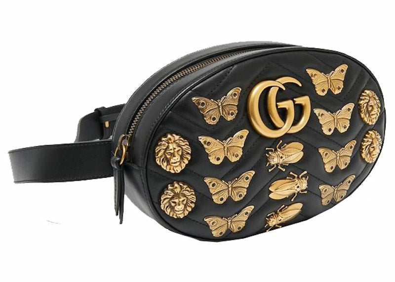 Gucci Animal Studs GG Marmont Belt Bag Black