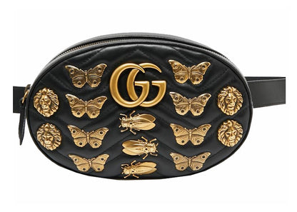 Gucci Animal Studs GG Marmont Belt Bag Black