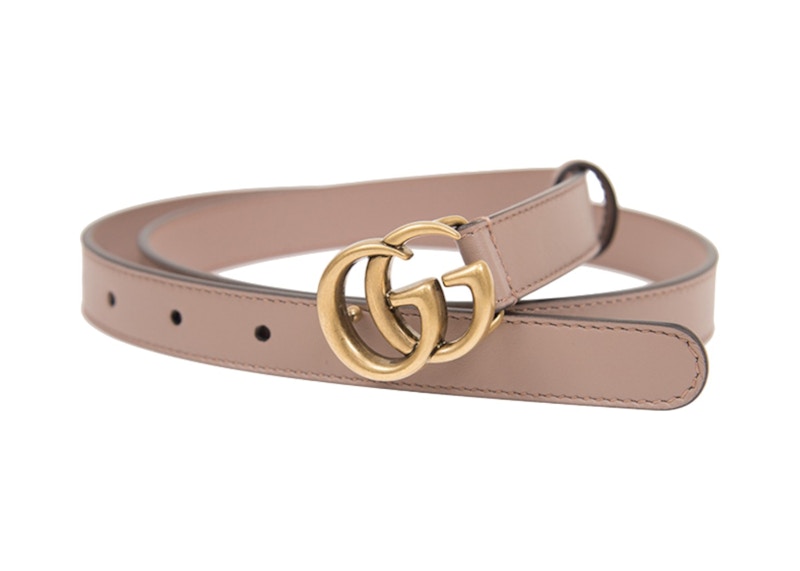 Gucci Antique Brass Double G Buckle Thin Leather 20mm Belt Pink