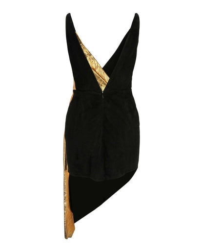 Gucci Asymmetric Suede Mini Dress Black Gold