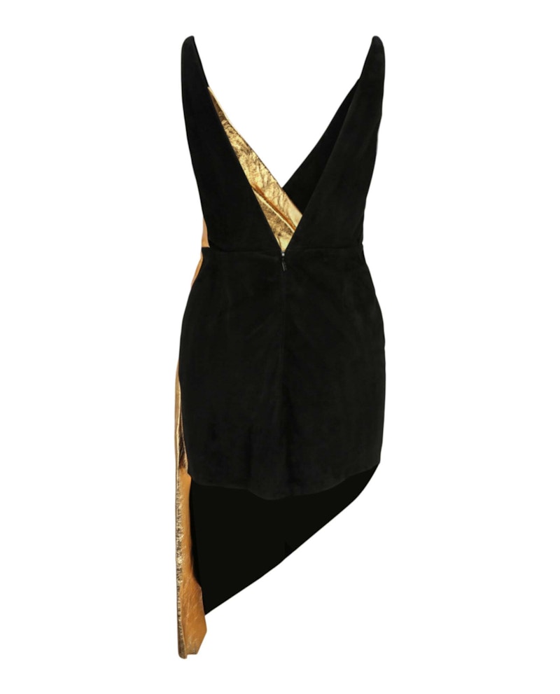 Gucci Asymmetric Suede Mini Dress Black Gold