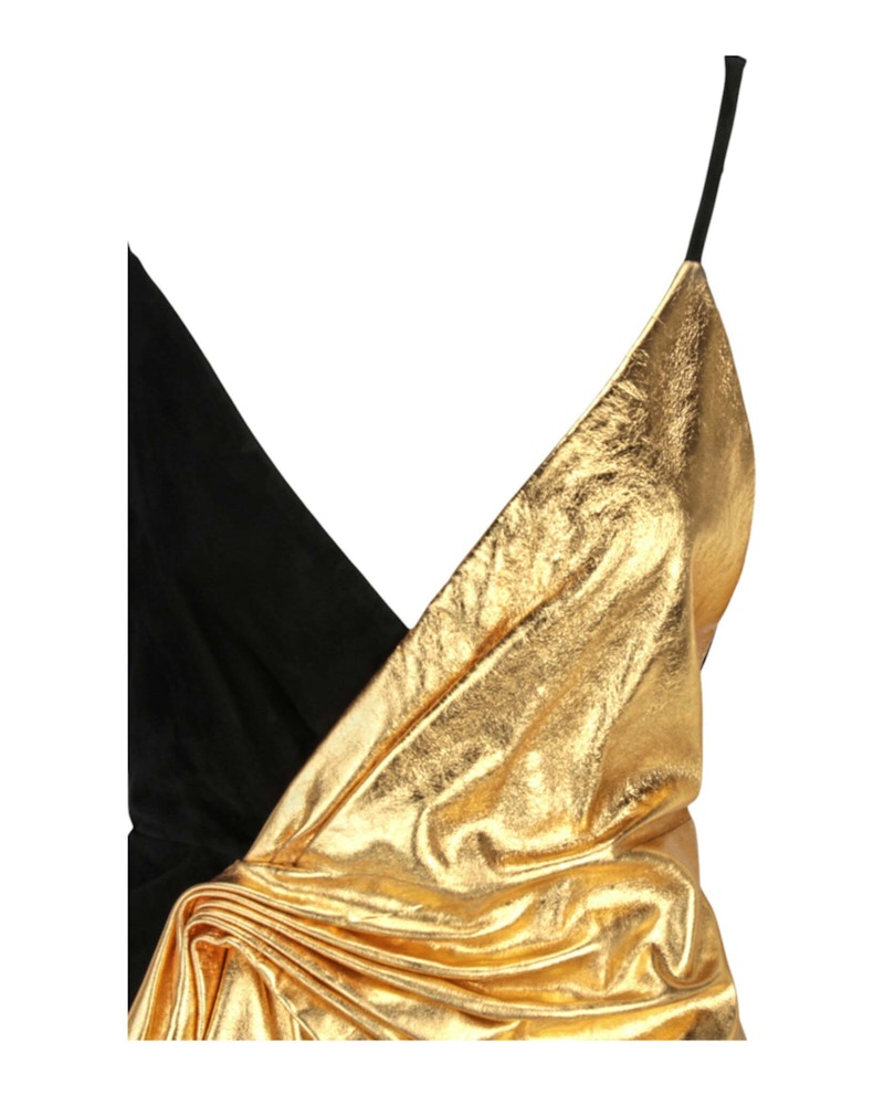 Gucci Asymmetric Suede Mini Dress Black Gold