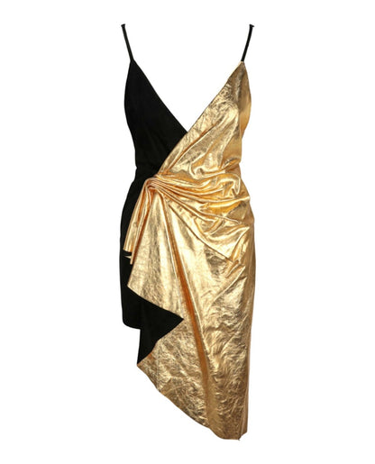 Gucci Asymmetric Suede Mini Dress Black Gold