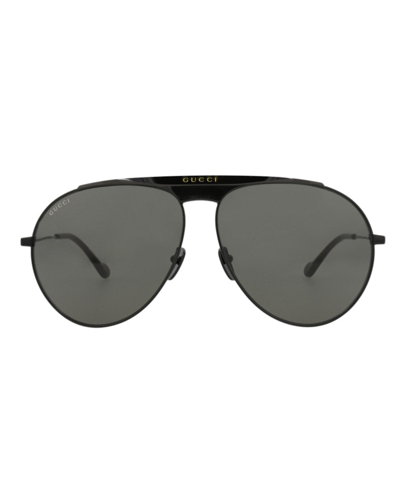 Gucci Aviator-Frame Metal Sunglasses Black Black Grey (GG0908S-30010529-004)