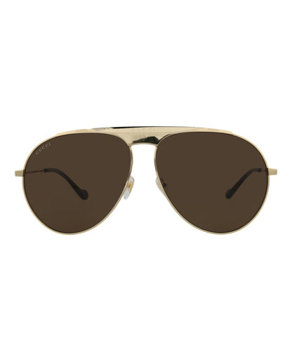 Gucci Aviator-Frame Metal Sunglasses Gold Gold Brown (GG0908S-30010529-001)