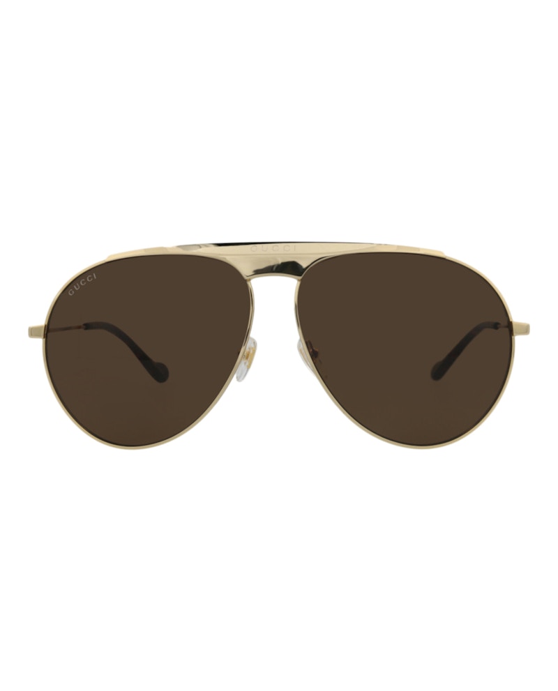 Gucci Aviator-Frame Metal Sunglasses Gold Gold Brown (GG0908S-30010529-001)