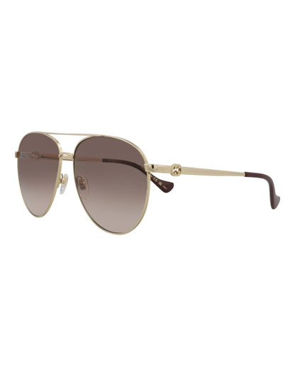 Gucci Aviator-Frame Metal Sunglasses Gold Gold Brown (GG1088S-30012964-002)