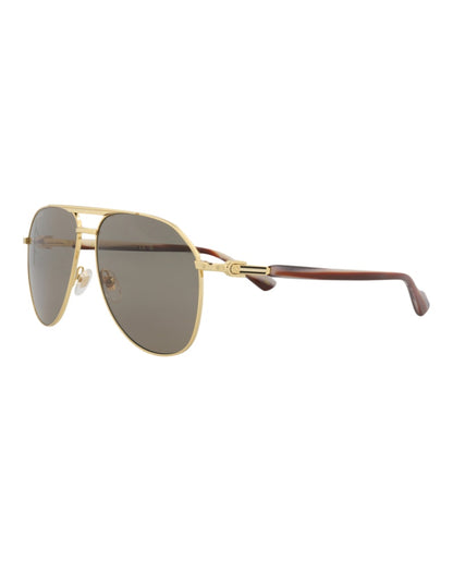 Gucci Aviator-Frame Metal Sunglasses Gold Gold Brown (GG1220S-30013416-002)