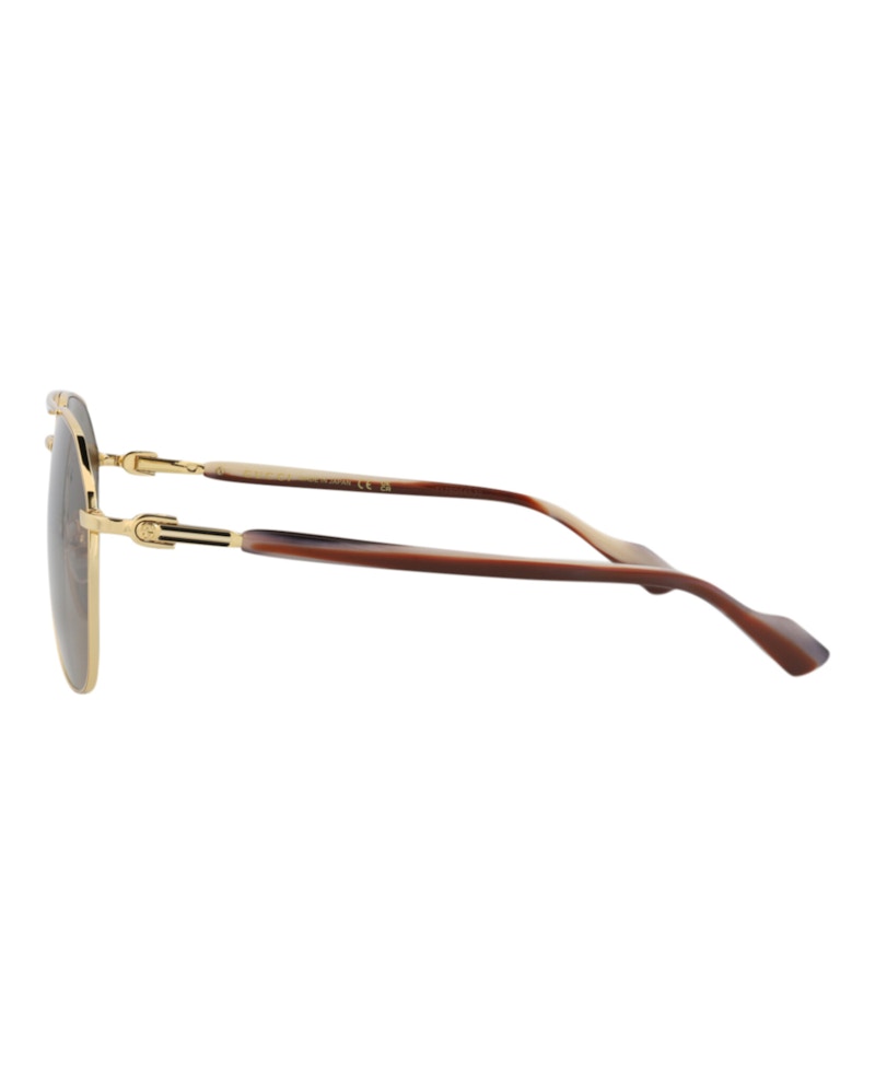 Gucci Aviator-Frame Metal Sunglasses Gold Gold Brown (GG1220S-30013416-002)