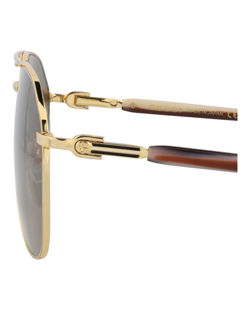 Gucci Aviator-Frame Metal Sunglasses Gold Gold Brown (GG1220S-30013416-002)