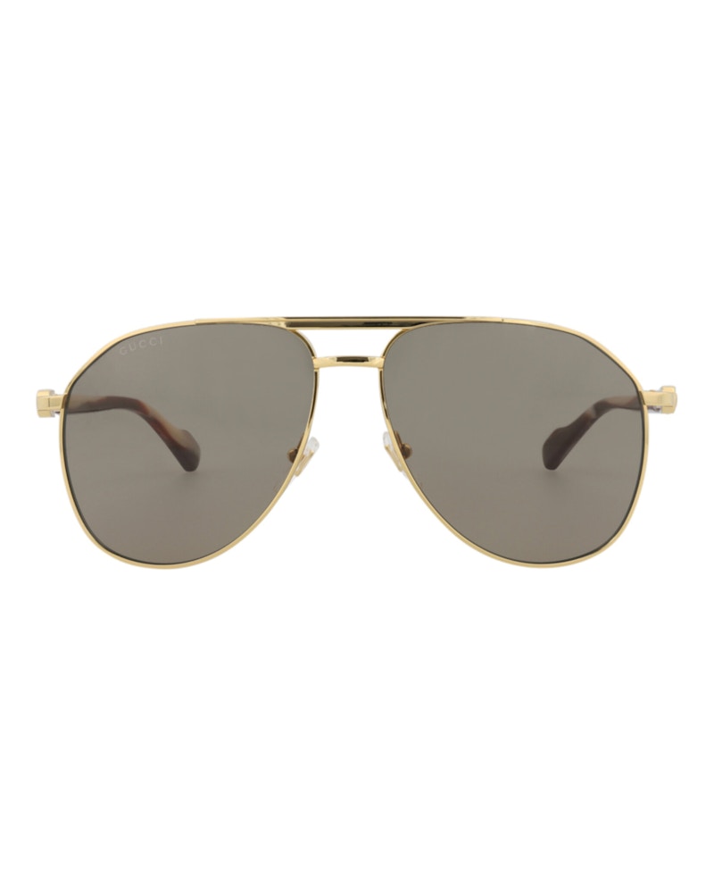 Gucci Aviator-Frame Metal Sunglasses Gold Gold Brown (GG1220S-30013416-002)