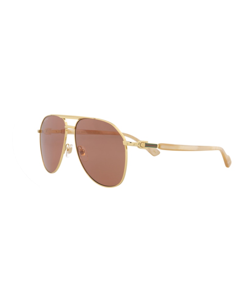 Gucci Aviator-Frame Metal Sunglasses Gold/Gold/Brown (GG1220S-30013416-003)