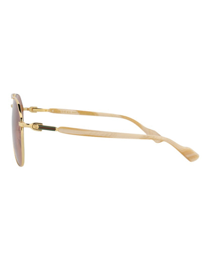 Gucci Aviator-Frame Metal Sunglasses Gold/Gold/Brown (GG1220S-30013416-003)
