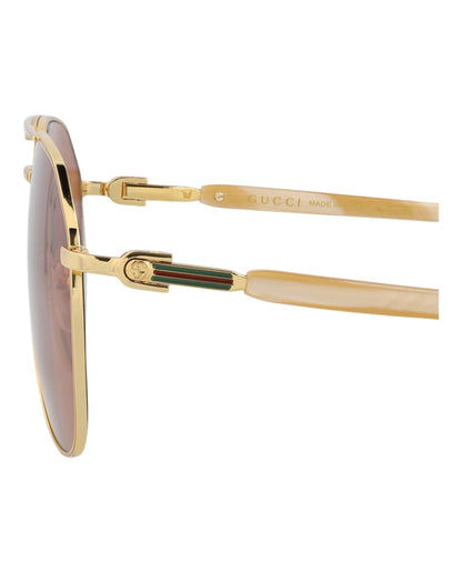 Gucci Aviator-Frame Metal Sunglasses Gold/Gold/Brown (GG1220S-30013416-003)
