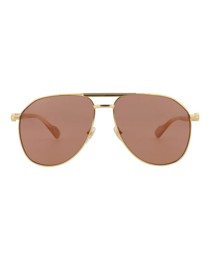 Gucci Aviator-Frame Metal Sunglasses Gold/Gold/Brown (GG1220S-30013416-003)