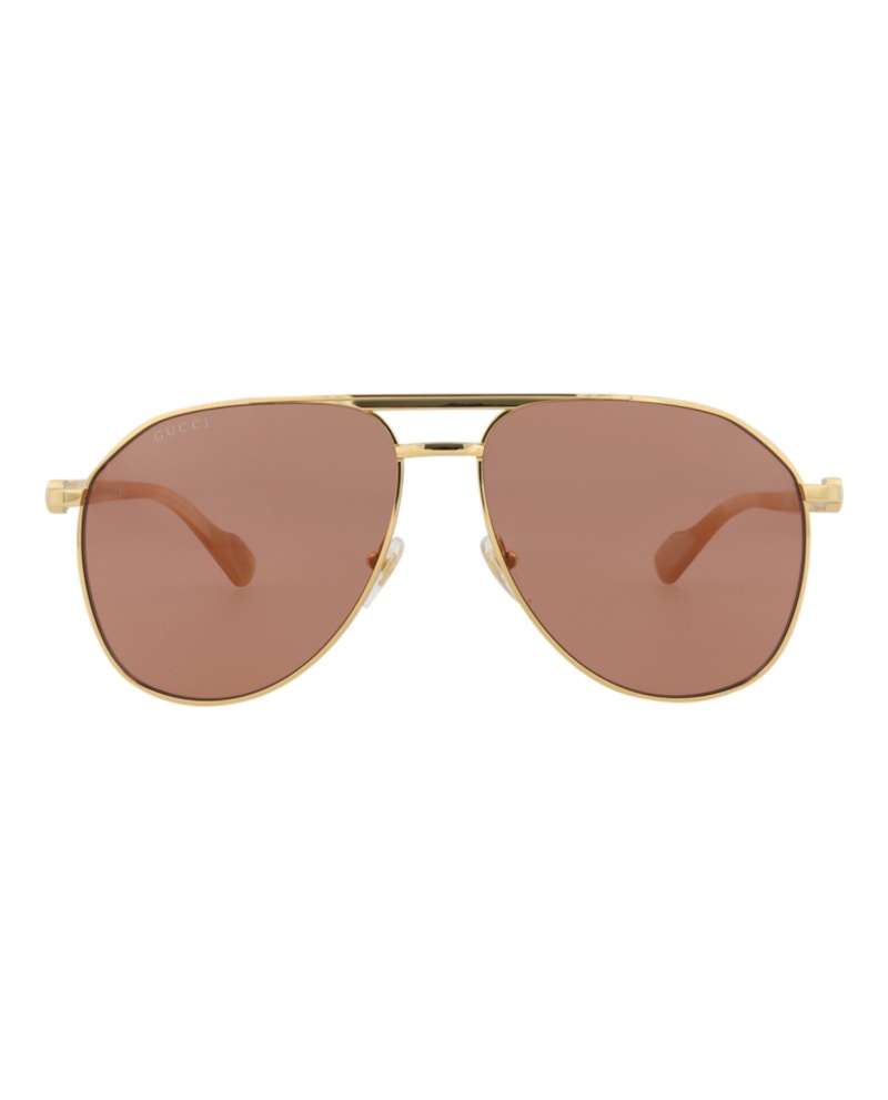 Gucci Aviator-Frame Metal Sunglasses Gold/Gold/Brown (GG1220S-30013416-003)
